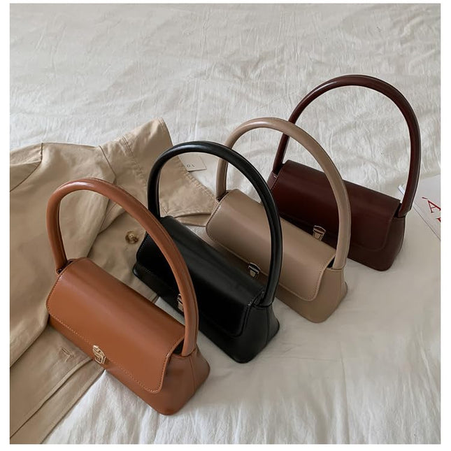Base'ic Women's Vegan Leather Bag – Elegant Small Shoulder Purse with Lock Closure (Wine)