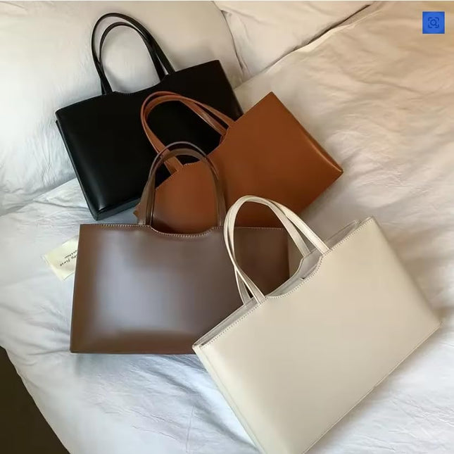 Base'ic Women's Vegan Leather Square Tote – Minimalist Urban Shoulder Bag with Magnetic Closure, Chic Work &amp; Daily Purse (Beige)