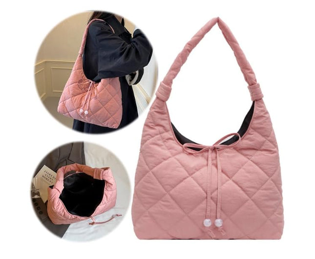 Base'ic Puffer Bag for Women – Quilted Tote Shoulder Purse, Lightweight Large Capacity Crossbody Bag for Casual Daily Use (Pink)