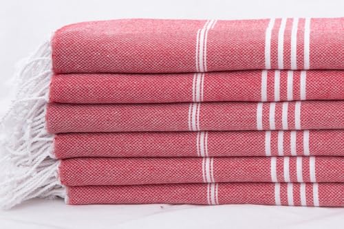 HAVLULAND Turkish Beach Towels 4 Packs Oversized Bath Towel Bulk Quick Dry Sand Free Light Weight Extra Large Big Pool Blanket Adult Travel Women Must Have Clearance (Red, 4 Pack)