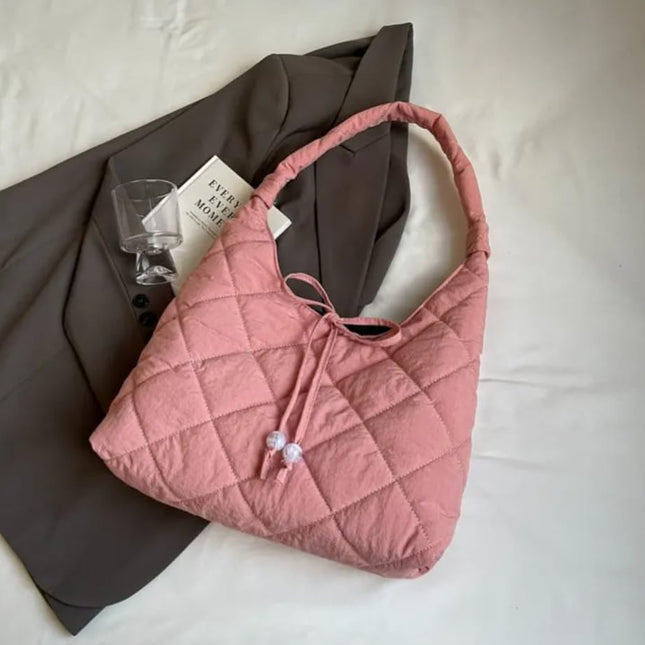 Base'ic Puffer Bag for Women – Quilted Tote Shoulder Purse, Lightweight Large Capacity Crossbody Bag for Casual Daily Use (Pink)