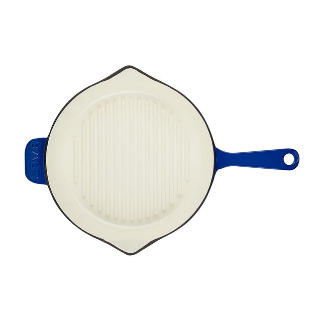 Lava 11 inch Grill Pan with Side Drip Spouts - Grill Pan with White Ceramic Enamel Coated Interior - Edition Series (Blue)