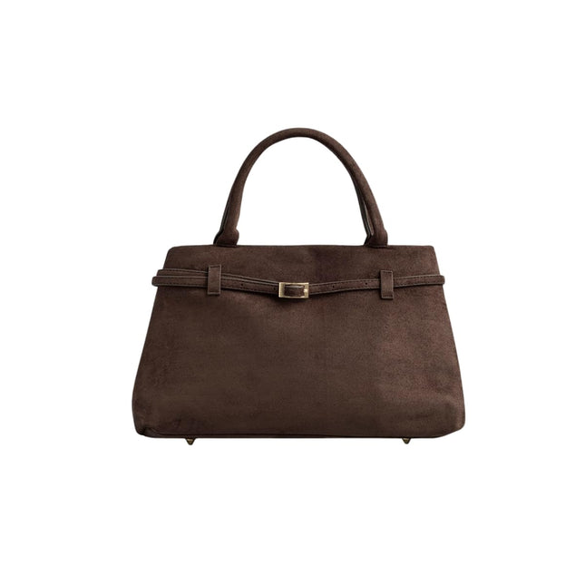 Base'ic Brown Suede Tote Bag - Vegan Brown Suede Purses for Women with Gold Hardware, Adjustable Belt, Magnetic Closure - Elegant Shoulder Bag Hobo Bag - Stylish Brown Purse - Work Bag, City Bag