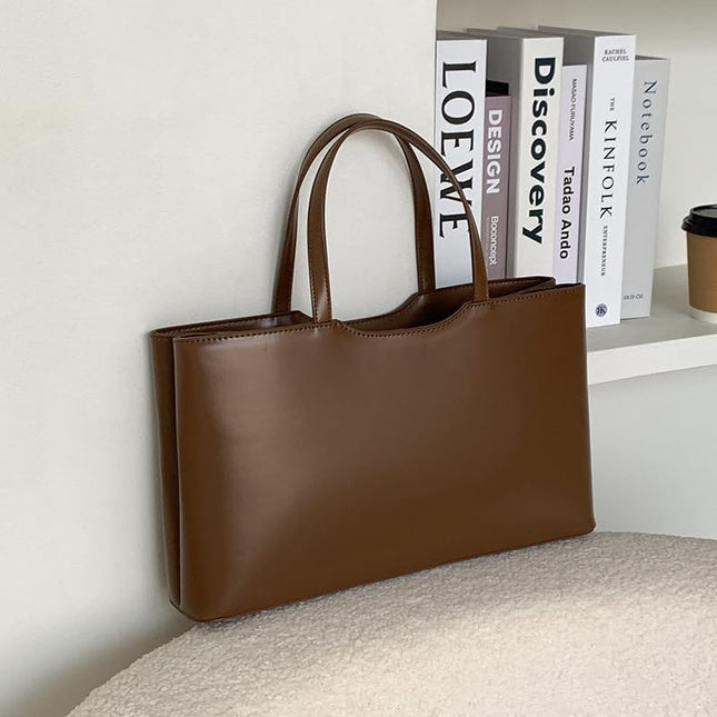 Base'ic Women's Vegan Leather Square Tote – Minimalist Urban Shoulder Bag with Magnetic Closure, Chic Work &amp; Daily Purse (Brown)