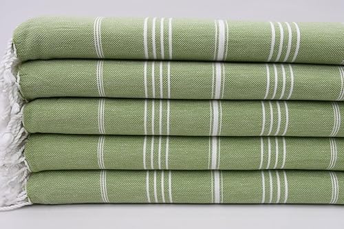 HAVLULAND Turkish Beach Towels Oversized -100% Turkish Cotton Super Soft Lightweight - Absorbent and Quick Drying Bath Towel - Sand Free Beach Towel - Turkish Towels for Adults (Olive Green, 6 Pack)