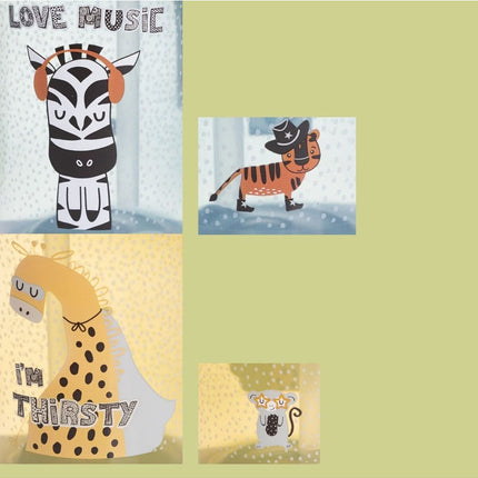 Exercise Cup with Straw/Water Bottle Set of Two Zebra and Dino Pattern