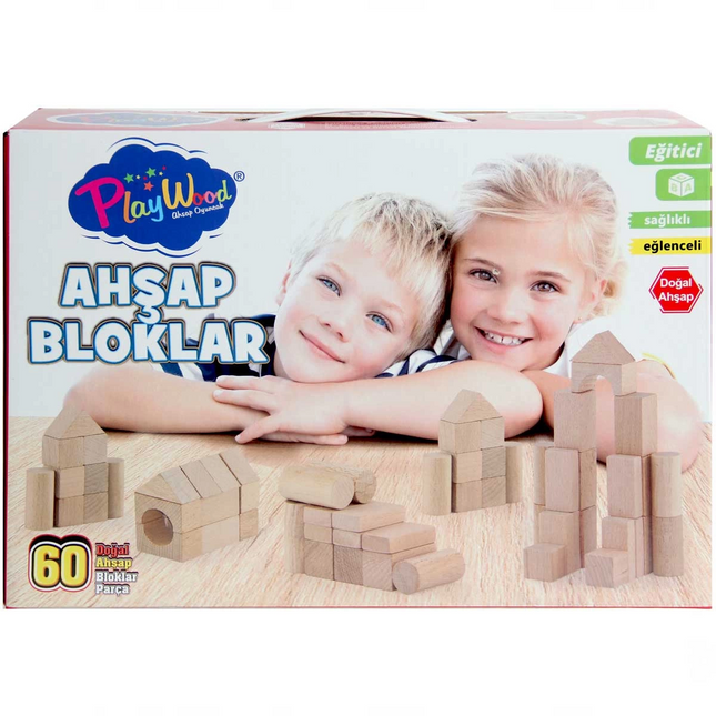 Wooden Colored Blocks in Playwood Box 60 Pieces