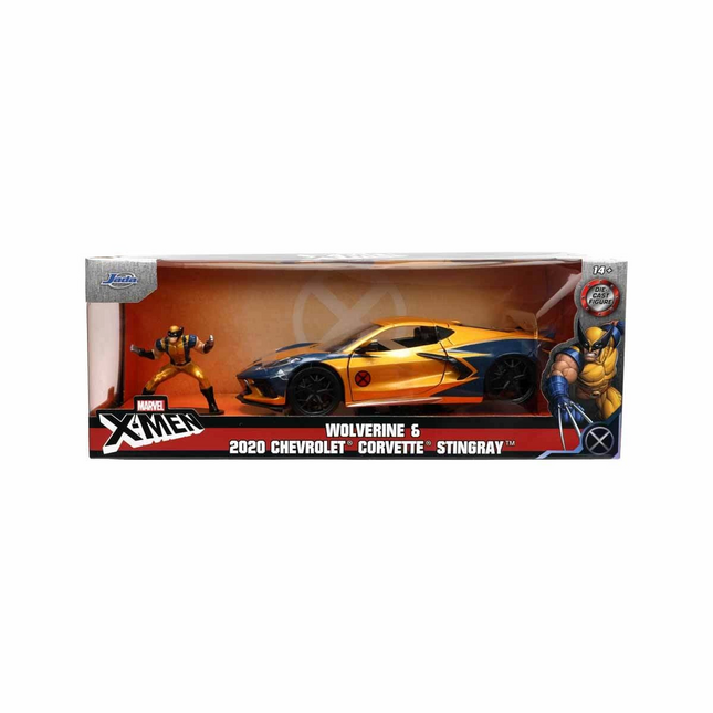 1:24 2020 Chevrolet Corvette Stingray Model Car and Wolverine Figure
