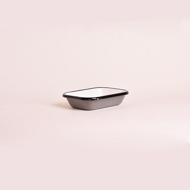 Enamel 16x11 cm Appetizer Plate Gray-White-Black Cord