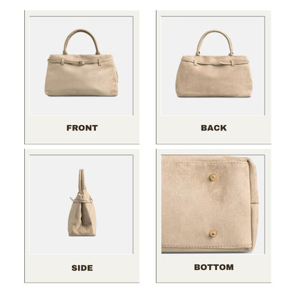 Base'ic Beige Suede Tote Bag - Vegan Beige Suede Purses for Women with Gold Hardware, Adjustable Belt, Magnetic Closure - Elegant Shoulder Bag Hobo Bag - Stylish Suede Purse - Work Bag, City Bag