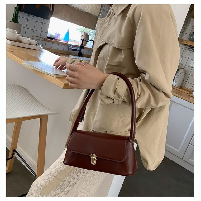 Base'ic Women's Vegan Leather Bag – Elegant Small Shoulder Purse with Lock Closure (Wine)
