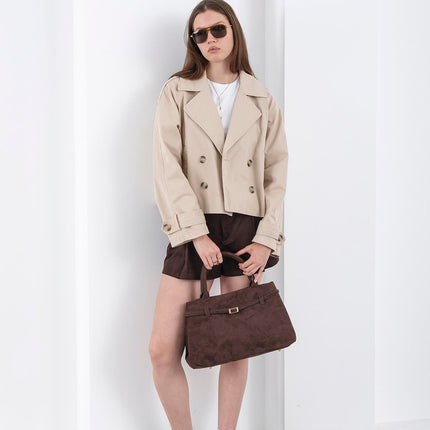 Base'ic Brown Suede Tote Bag - Vegan Brown Suede Purses for Women with Gold Hardware, Adjustable Belt, Magnetic Closure - Elegant Shoulder Bag Hobo Bag - Stylish Brown Purse - Work Bag, City Bag