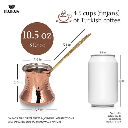 Hakan Turkish Coffee Pot | Stove Top Water Boiler, Coffee Maker, Butter, Chocolate &amp; Milk Warmer | Even and Quick Heat with Handcrafted Copper Material | Coffee Gifts Idea, 10.5 Oz (310 cc)