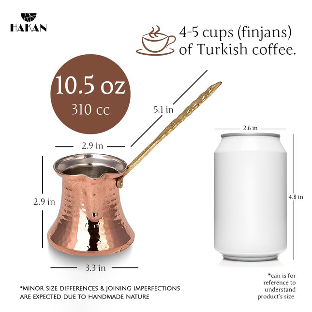 Hakan Turkish Coffee Pot | Stove Top Water Boiler, Coffee Maker, Butter, Chocolate &amp; Milk Warmer | Even and Quick Heat with Handcrafted Copper Material | Coffee Gifts Idea, 10.5 Oz (310 cc)