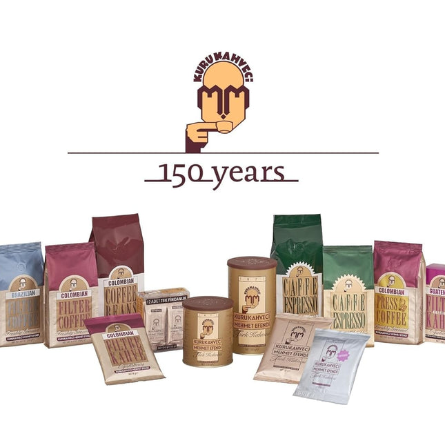 KURUKAHVECI MEHMET EFENDI Turkish Coffee, Cezve Set, Roasted Ground, Rich Aroma, Turkish Coffee Set, Original Taste Since 1871 (8.8 OZ / 250 Gr) with Cezve