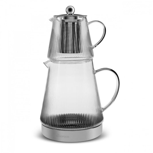 Karaca Keops Turkish Teapot with Infuser and Lid (450 ml Tea Pot & 1500 ml Induction Kettle) - Borosilicate Glass Teapot Set for Stovetops - Clear Tea Maker with 10-15 Cups Capacity