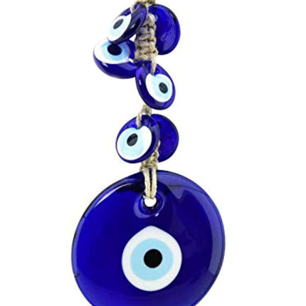Erbulus 4" Glass Blue Evil Eye Wall Hanging Ornament with 6 Mini Beads - Turkish Handmade Nazar Amulet - Door Hanging for Home Protection Charm - Evil Eye Wall Decor Amulet in a Box