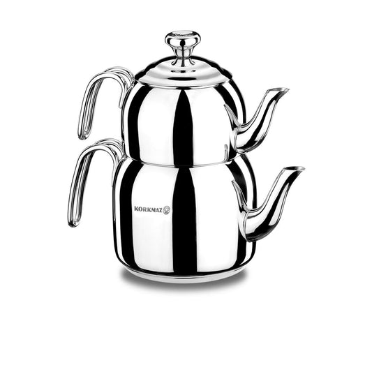 Korkmaz A057 Droppa Maxi Caydanlik Stainless Steel Teapot Suitable for Induction Cookers