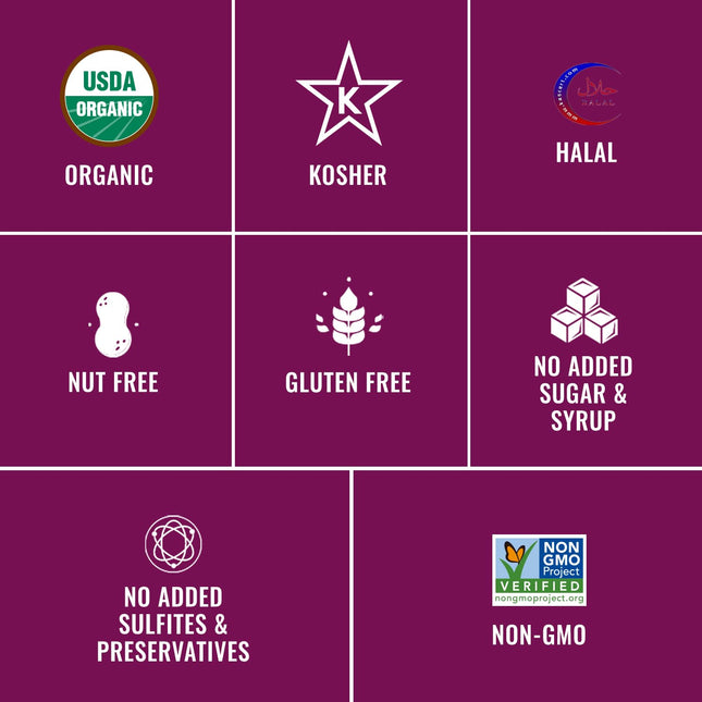 Sunny Fruit Organic Probiotic Prunes - 6 Bags (30 Individual Portion Packs) | Dried Plums Snack Packs with Live Probiotics | ORGANIC, NON-GMO, KOSHER, HALAL, NO PRESERVATIVES, NO SUGAR ADDED