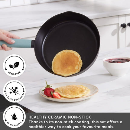 KARACA Fancy Ceramic Cookware Sets Black, Kitchen Pots &amp; Pans Set Non Stick with Lid, Swiss Crystal Surface, Induction Cooking Utensils, 7-Piece, Dishwasher Safe