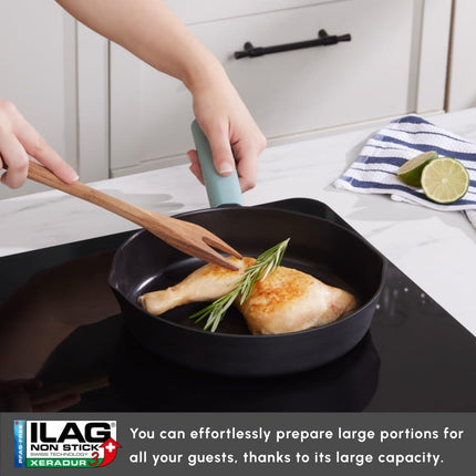 KARACA Fancy Ceramic Cookware Sets Black, Kitchen Pots &amp; Pans Set Non Stick with Lid, Swiss Crystal Surface, Induction Cooking Utensils, 7-Piece, Dishwasher Safe