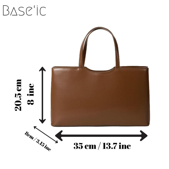 Base'ic Women's Vegan Leather Square Tote – Minimalist Urban Shoulder Bag with Magnetic Closure, Chic Work &amp; Daily Purse (Brown)