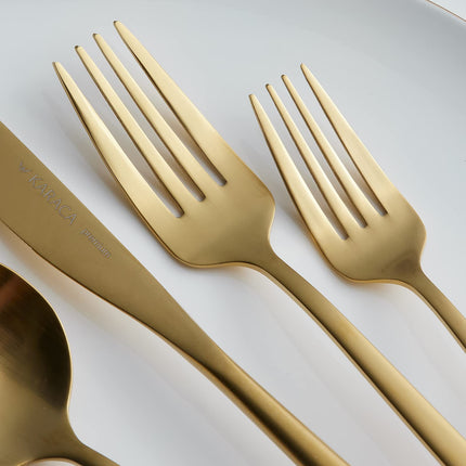 Karaca Orion Gold 30-Piece Cutlery Set, Knives, Forks, Spoons, Cake Forks, Stainless Steel, Cutlery, Table Cutlery Set, Healthy and Hygienic, Modern Design
