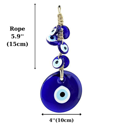 Erbulus 4" Glass Blue Evil Eye Wall Hanging Ornament with 6 Mini Beads - Turkish Handmade Nazar Amulet - Door Hanging for Home Protection Charm - Evil Eye Wall Decor Amulet in a Box