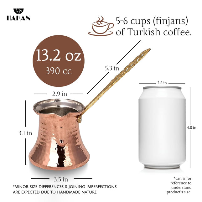 Hakan Turkish Coffee Pot | Stove Top Water Boiler, Coffee Maker, Butter, Chocolate &amp; Milk Warmer | Even and Quick Heat with Handcrafted Copper Material | Coffee Gifts Idea, 13.2 Oz (390 cc)