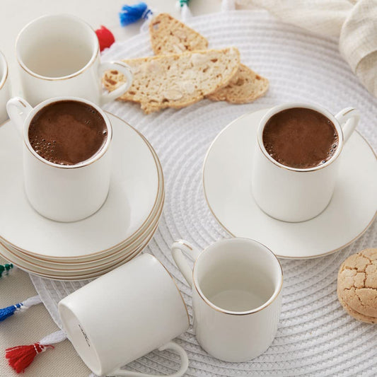 KARACA Elda Turkish Coffee Cup Set for 6 People - 12 Piece Cups with Saucers - Small Porcelain Espresso Set - Ideal for Serving Greek, Arabic Coffee (2.7 fl oz)