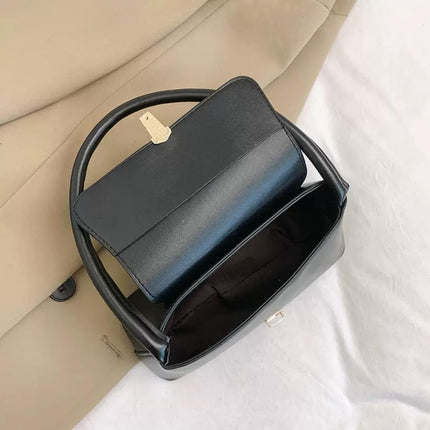 Base'ic Women's Vegan Leather Bag – Elegant Small Shoulder Purse with Lock Closure (Black)