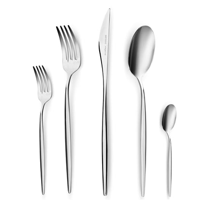 Karaca Lisbon 60-Piece Cutlery Set for 12 People -18/10 Stainless Steel, Dinnerware Tableware Silverware Service, includes Forks, Spoons, knives, forks, Teaspoons, Mirror Polished, Dishwasher Safe