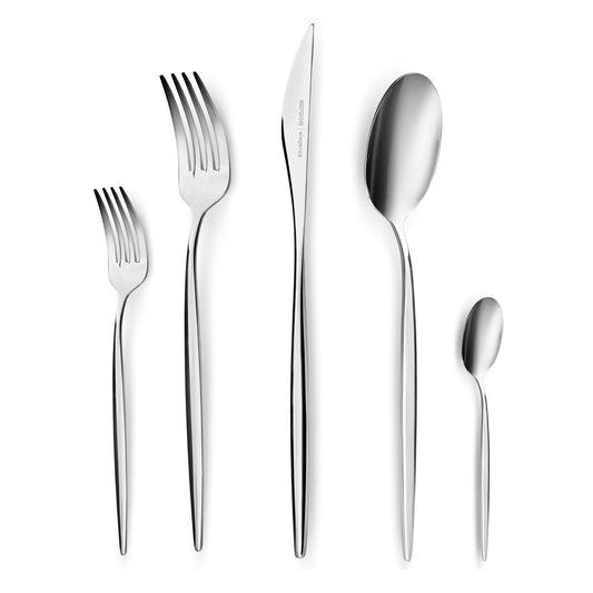 Karaca Lizbon 60-Piece Cutlery Set for 12 People -18/10 Stainless Steel, Dinnerware Tableware Silverware Service, includes Forks, Spoons, knives, forks, Teaspoons, Mirror Polished, Dishwasher Safe