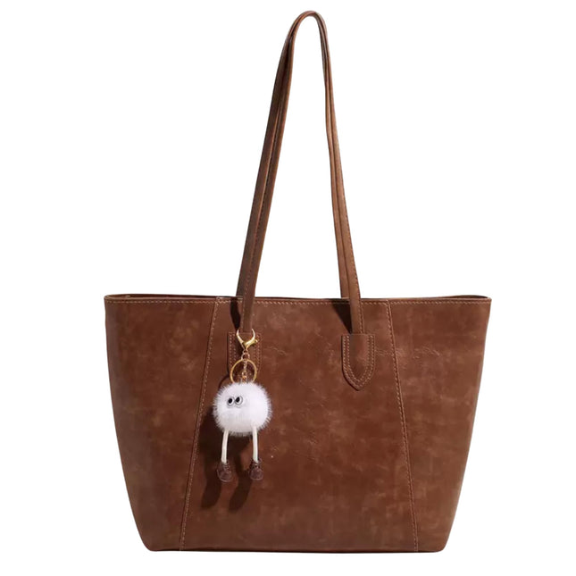 Base'ic Women's Large Vegan Leather Tote Bag – Shoulder Handbag with Inner Pocket &amp; Decorative Charm, Work &amp; Travel Purse (Light Brown)