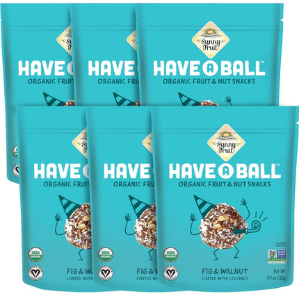 Sunny Fruit 100% RAW Fruit &amp; Nut Snacks, Fig &amp; Walnut, 6-Pack (9 Balls Per Bag) | Healthy, Convenient, On-the-Go Energy Balls | ORGANIC, VEGAN, GLUTEN-FREE, KOSHER, NO ADDED SUGAR
