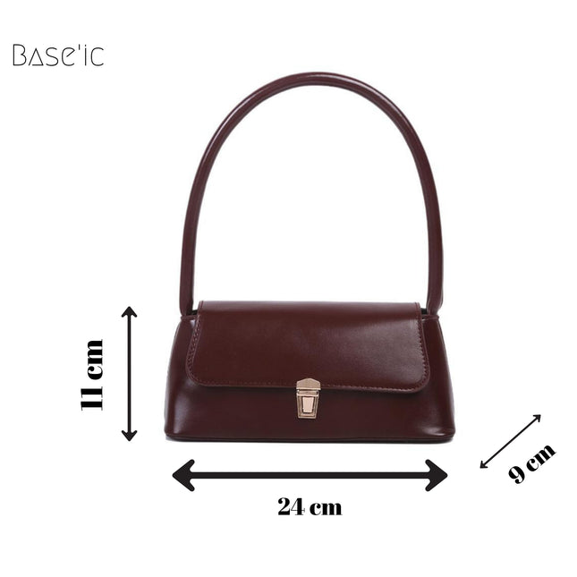 Base'ic Women's Vegan Leather Bag – Elegant Small Shoulder Purse with Lock Closure (Wine)