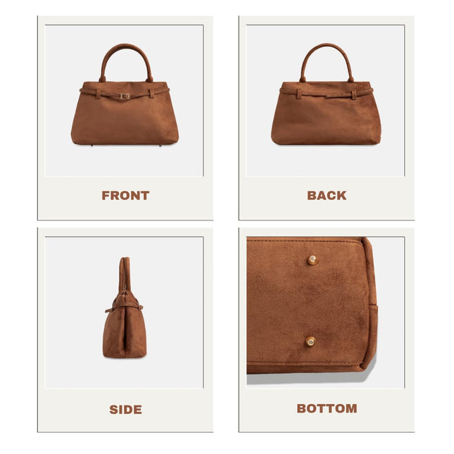 Base'ic Brown Suede Tote Bag - Vegan Brown Suede Purses for Women with Gold Hardware, Adjustable Belt, Magnetic Closure - Elegant Shoulder Bag Hobo Bag - Stylish Brown Purse - Work Bag, City Bag