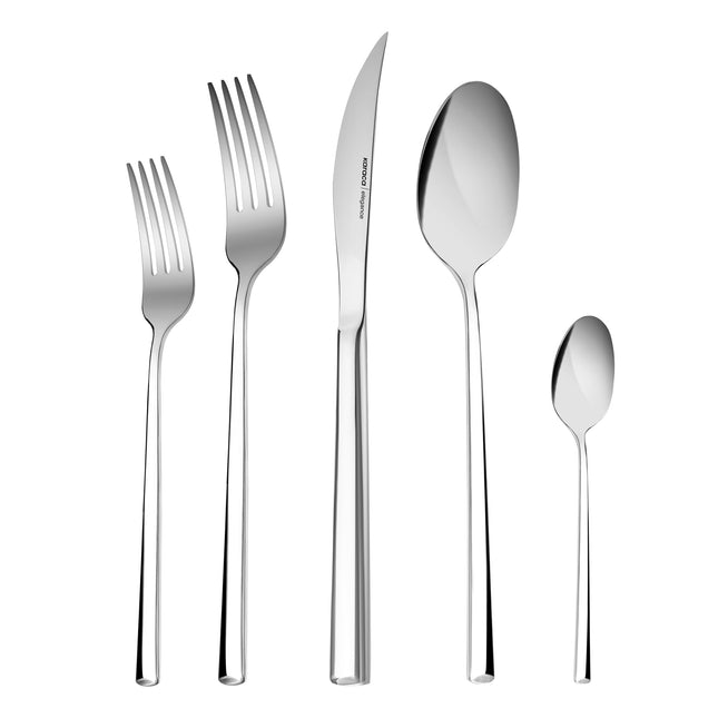 Karaca Tivoli 60 Pieces Cutlery Set for 12 Person - Forks, Spoon, Knives Silverware Sets - Modern Silver Flatware - Stainless Steel Kitchen Utensils Tableware Set - Dishwasher Safe