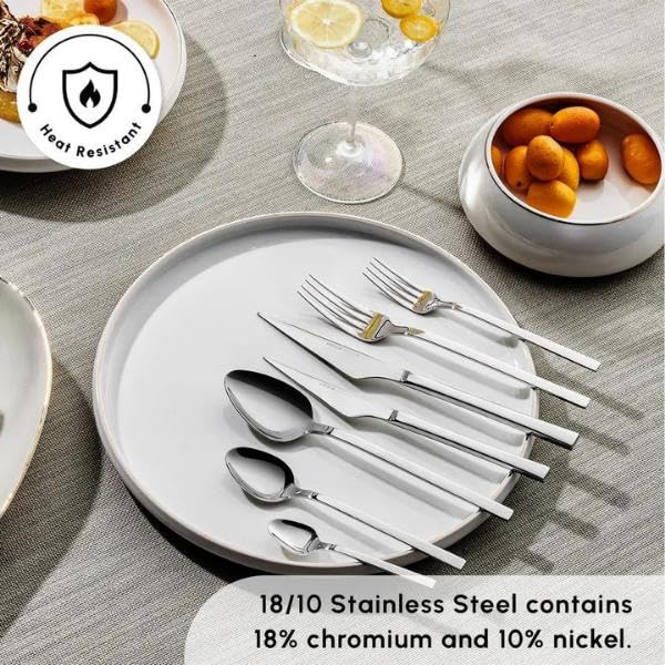 Karaca Boreas 84-Piece Kitchen Silverware Sets, Stainless Steel Cutlery Set for 12 People, Durable, Elegant, Dishwasher Safe, Includes Table &amp; Dessert Spoons, Forks &amp; Knives