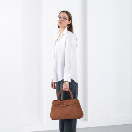 Base'ic Brown Suede Tote Bag - Vegan Brown Suede Purses for Women with Gold Hardware, Adjustable Belt, Magnetic Closure - Elegant Shoulder Bag Hobo Bag - Stylish Brown Purse - Work Bag, City Bag