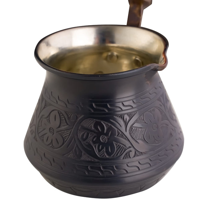 BCS 12 Oz Copper Turkish Greek Arabic Coffee Pot with Wooden Handle (4 servings) Cezve Ibrik Briki Stovetop Coffee Maker (Includes Wooden Spoon)