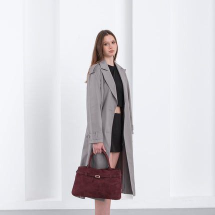 Base'ic Burgundy Suede Tote Bag - Vegan Burgundy Suede Purses for Women with Gold Hardware, Adjustable Belt, Magnetic Closure - Elegant Shoulder Bag Hobo Bag - Stylish Suede Purse - Work Bag, City Bag