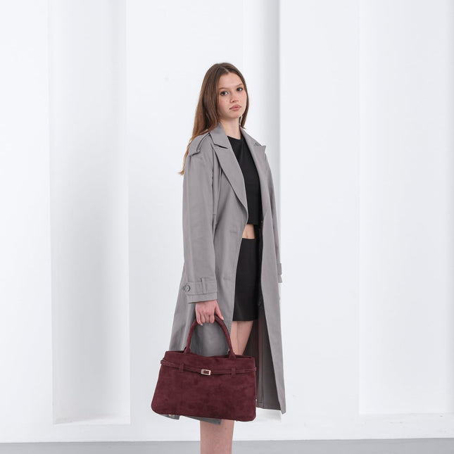 Base'ic Burgundy Suede Tote Bag - Vegan Burgundy Suede Purses for Women with Gold Hardware, Adjustable Belt, Magnetic Closure - Elegant Shoulder Bag Hobo Bag - Stylish Suede Purse - Work Bag, City Bag