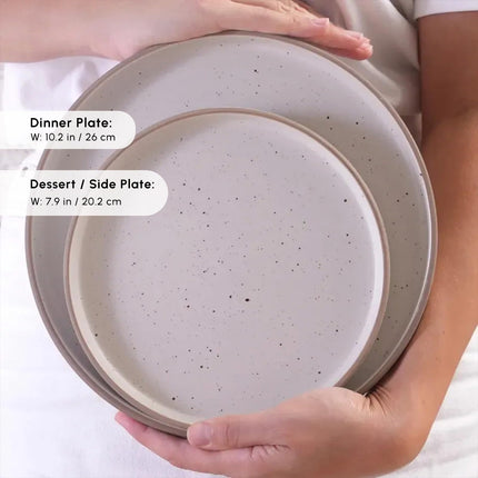 Karaca Chicago Dot Stoneware Dinnerware Set for 6 People - 18-Piece Modern &amp; Unique Dishware Sets - Plate Sets with Dinner Plate, Side Plate, Bowl - Dishwasher &amp; Microwave Safe - Beige