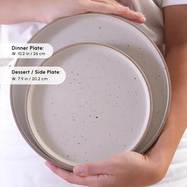 Karaca Chicago Dot Stoneware Dinnerware Set for 6 People - 18-Piece Modern &amp; Unique Dishware Sets - Plate Sets with Dinner Plate, Side Plate, Bowl - Dishwasher &amp; Microwave Safe - Beige