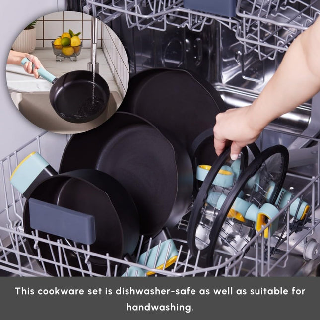 KARACA Fancy Ceramic Cookware Sets Black, Kitchen Pots & Pans Set Non Stick with Lid, Swiss Crystal Surface, Induction Cooking Utensils, 7-Piece, Dishwasher Safe