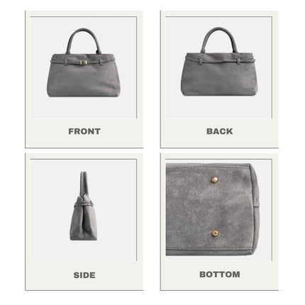 Base'ic Gray Suede Tote Bag - Vegan Gray Suede Purses for Women with Gold Hardware, Adjustable Belt, Magnetic Closure - Elegant Shoulder Bag Hobo Bag - Stylish Suede Purse - Work Bag, City Bag