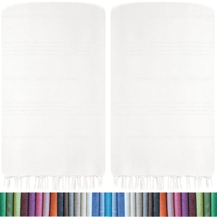 HAVLULAND Turkish Beach Towels 2 Packs – Oversized, Quick-Dry &amp; Sand-Free | Lightweight, Absorbent Bath Towels for Travel, Pool, Vacation &amp; Beach | 40” x 72” Bulk Set (White)