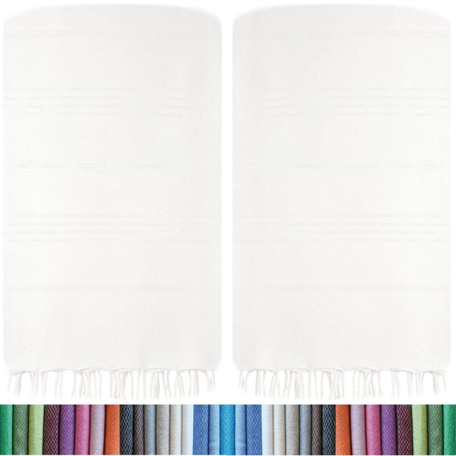 HAVLULAND Turkish Beach Towels 2 Packs – Oversized, Quick-Dry &amp; Sand-Free | Lightweight, Absorbent Bath Towels for Travel, Pool, Vacation &amp; Beach | 40” x 72” Bulk Set (White)