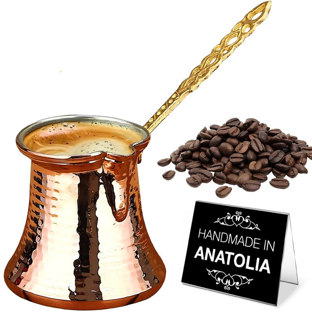Hakan Turkish Coffee Pot | Stove Top Water Boiler, Coffee Maker, Butter, Chocolate &amp; Milk Warmer | Even and Quick Heat with Handcrafted Copper Material | Coffee Gifts Idea, 5 Oz (150 cc)